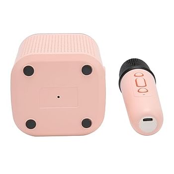 Wireless Speaker Microphone Set, Exquisite Powerful Mini Karaoke Machine RGB Light for Phone for Travel (Pink)