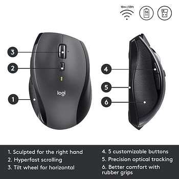 Logitech M705 Marathon Wireless Mouse Windows and Mac Compatible (910-001935) Black