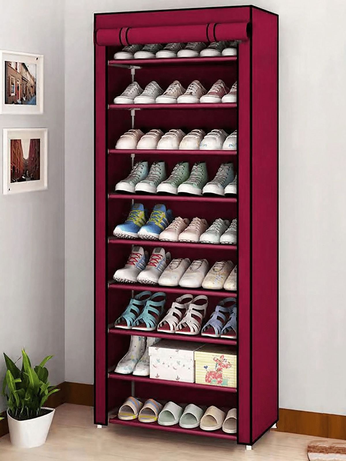 10-Tier Shoe Rack with Dustproof Non-woven Fabric Cover