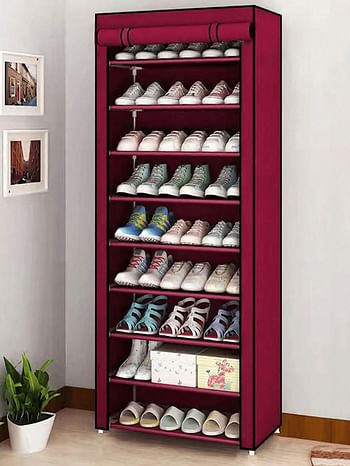 10-Tier Shoe Rack with Dustproof Non-woven Fabric Cover