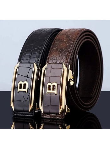 Set of 2 Leather Belts for Men Crocodile Pattern Dress Belt with Automatic Buckle Adjustable Fit for Formal and Casual Wear