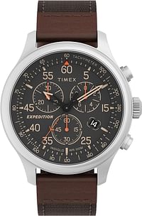 Timex Men's Expedition Field Chrono 43mm Watch - Brown Strap Black Dial Silver-Tone Case TW4B268009J - Brown