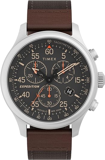 Timex Men's Expedition Field Chrono 43mm Watch - Brown Strap Black Dial Silver-Tone Case TW4B268009J - Brown