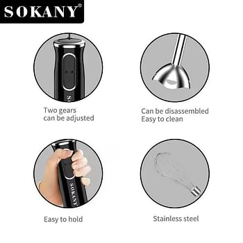 Sokany 2 Speed Hand Immersion 4 In 1 Blender Low- Noise, Beaker Chopper, Whisk Milk Frother, Egg Whisk Attachment - SK- 1721- 4