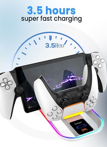 PS Portal Charging Dock Station for PS5 Portal Remote Player and PS5 Controller Charging Stand for PS Portal with RGB Light and USB C Charging Cable