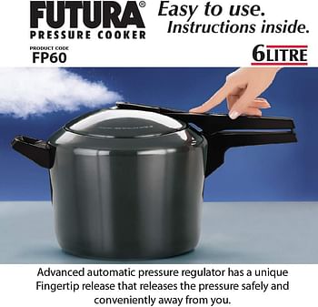 Hawkins Futura Aluminium Pressure Cooker, 6 Litres - Black