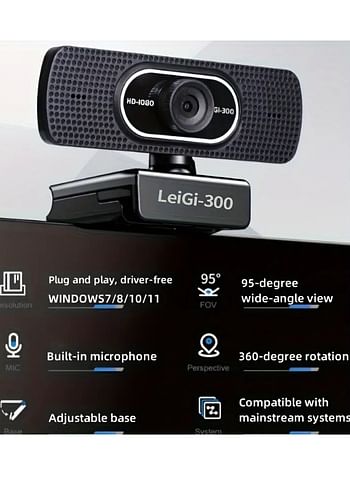 Smart Home Mini USB Computer Camera, USB Webcam with Microphone, Plug and Play, Compatible with Zoom Skype Teams, Video Conferencing-LEIGI 300