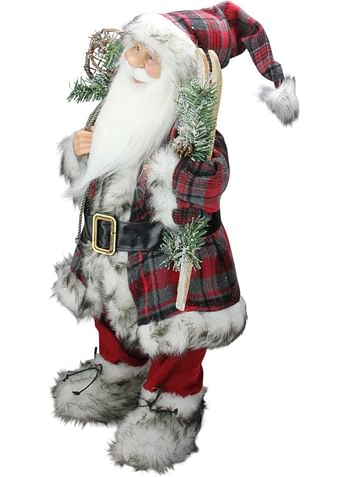 Standing Santa with Frosted Pine Snowshoes and Skis Christmas Figurine 24"