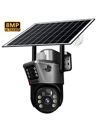 4G Dual Lens Dual Screen Battery CCTV with Motion Detection and Automatic Tracking, Surveillance Camera Wireless Solar Camera