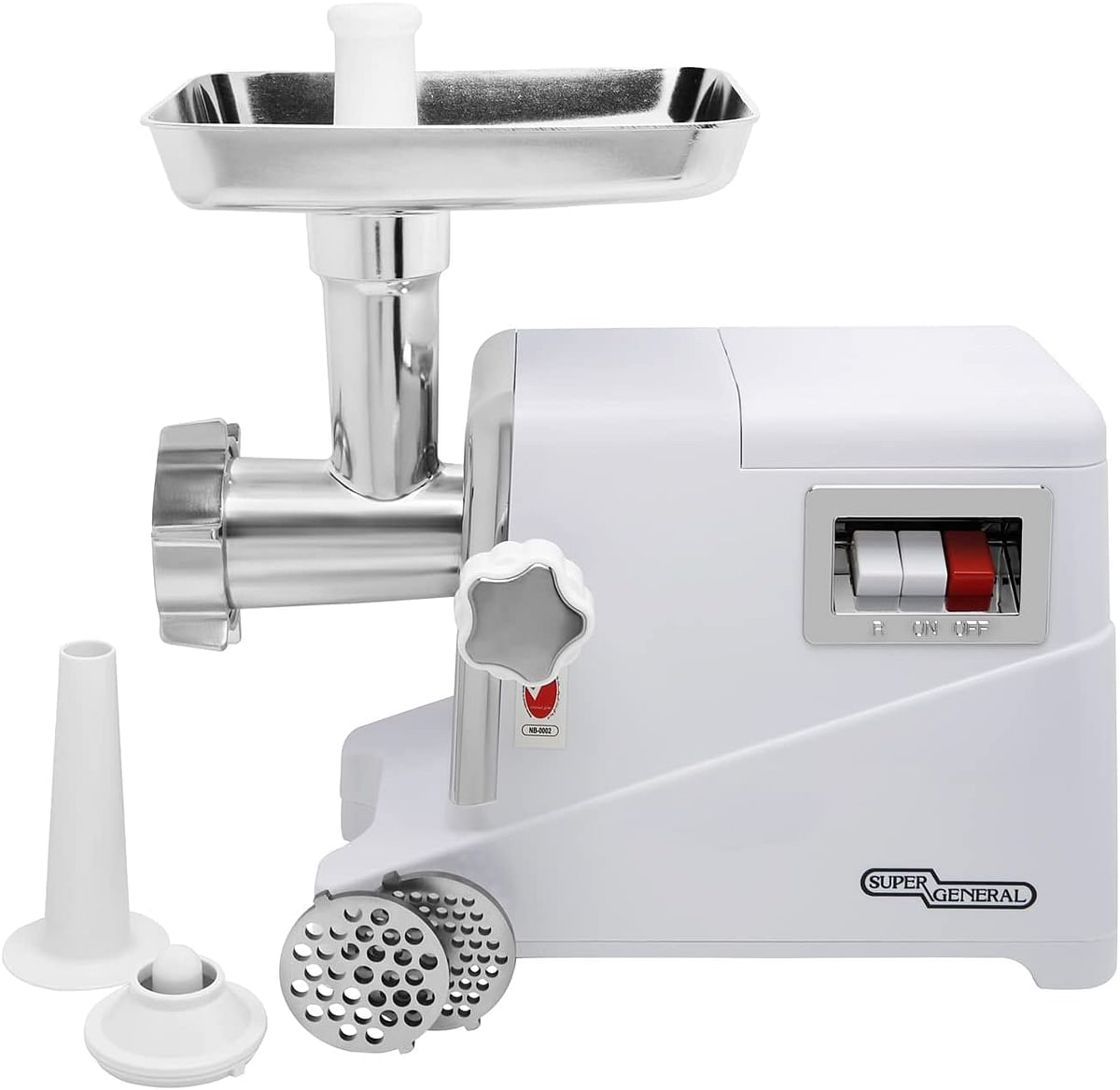 Super General 3-in-1 Electric Meat Grinder 1400W, food processor, sausage machine, 3 stainless steel grinding plates, kubbe, sausage tubes, domestic use SGMG86Y