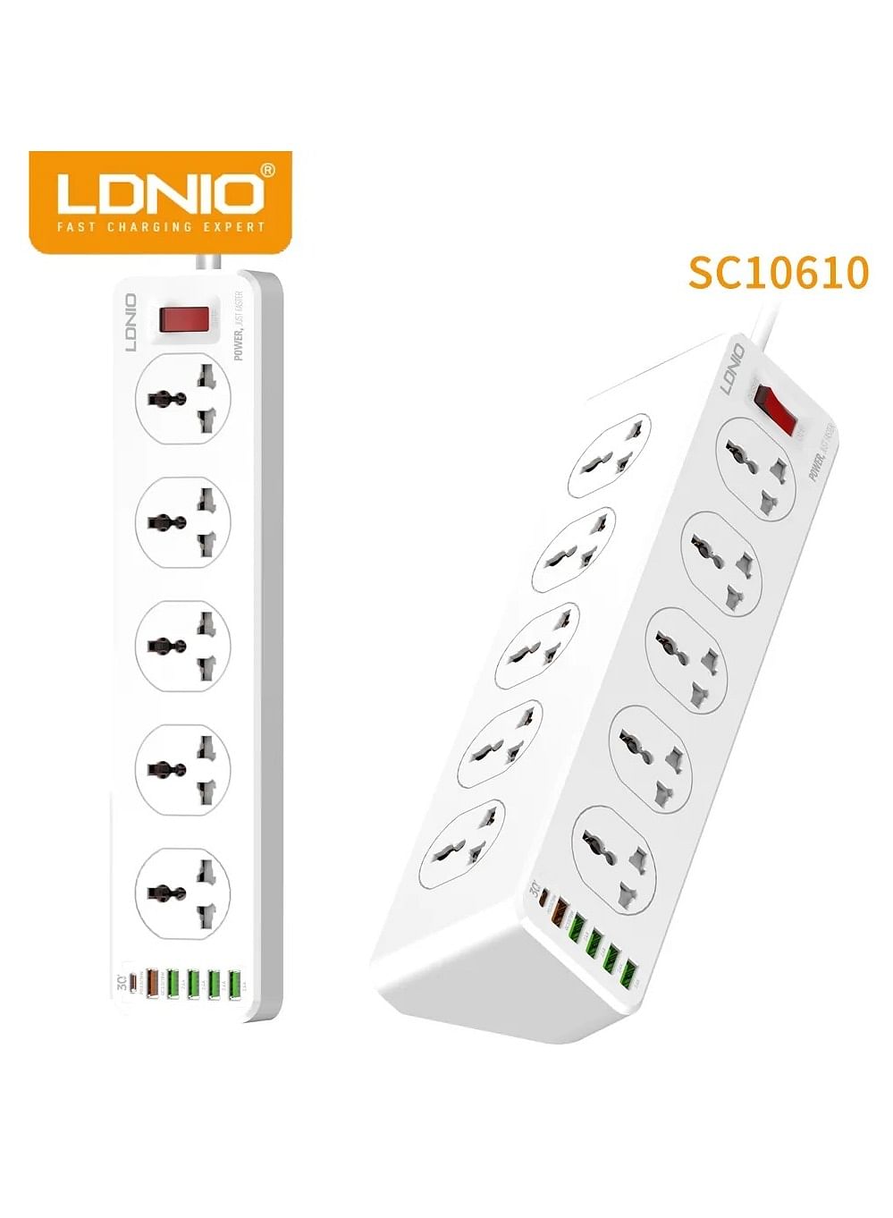 LDNIO Power Strip 2M Cord 10 Outlets with 5 USB-A / Type c, Ultimate Power and Protection