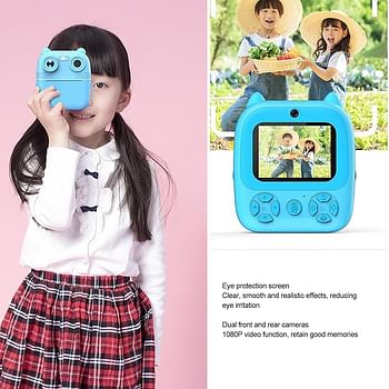 Kids Digital Print Camera 1080P HD Dual Len Support Selfie Video Timer Games Fill Light DIY Coloring 2.8" IPS Color Screen for Boys Girls (Sky Blue)