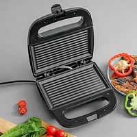 Geepas GGM6001 700W 2 Slice Grill Maker with Non-Stick Plates | Stainless Steel Panini Press, Sandwich Toaster, Grill & Griddle Toasty Maker | Cord-Warp for Storage, Ideal for Breakfast