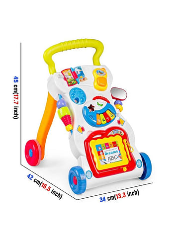 We Happy Baby Walker with Music and Toys Multi Functional Early Learning, Fine Motor, Limb Training Trolley Detachable Piano, Rattle, Lights, Phone - 6+ Months