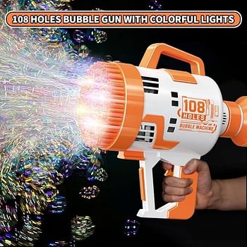 New High-Quality Upgraded Handheld Bubble Cannon Gun 108 Holes Bubble Machine Gun, Bubble Blower with Colorful Lights, For Wedding, Day-Graduation, Day-Summer, Parties-Camping Trips-Carnivals-Beaches, Gift For New-Couples, Toddlers, Teenagers, Boys And Gi