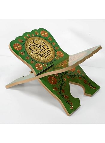 Muslim Al Quran Rehal Stand Foldable Wooden Holder for Holy Books Prayers Shelf for Eid Ramadan Religious Gift - Green