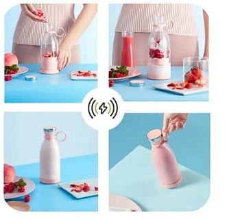 Portable and Electric Blender Bottle Juicer for Shakes and Smoothies, Mini Juicer Wireless Bottle for Traveling  USB Rechargeable Juicer Blender 4 Blades 350ml - Multicolour