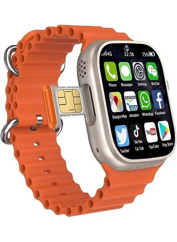 Modio 4G Ultra Max Plus Smart Watch With 2.2 Inch HD Screen Sim Card Slot and 3 Pair Straps For Ladies and Gents Silver