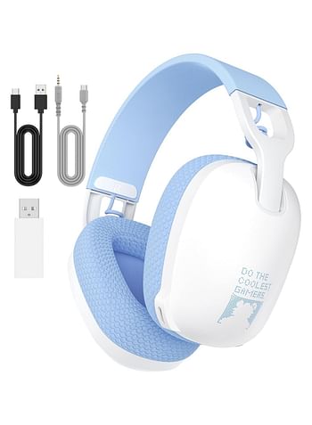 onikuma B2 Wireless Gaming Headset with Mic,Over-Ear Gaming Headphone for PS4, PS5, PC, Switch, Mac,2.4GHz Bluetooth 5.3 Gaming Headphones with Noise Cancelling Mic - White