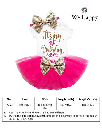 4 Pieces Its My 1st Birthday Costume Princess Theme Dressing up Toy Baby Girl Party Fancy Wear with Tutu Skirt, Cake Topper and Floral Headband - Hot Pink