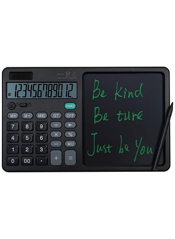 2-in-1 Calculator and Digital Writing Pad - 12 Digits, Dual Power