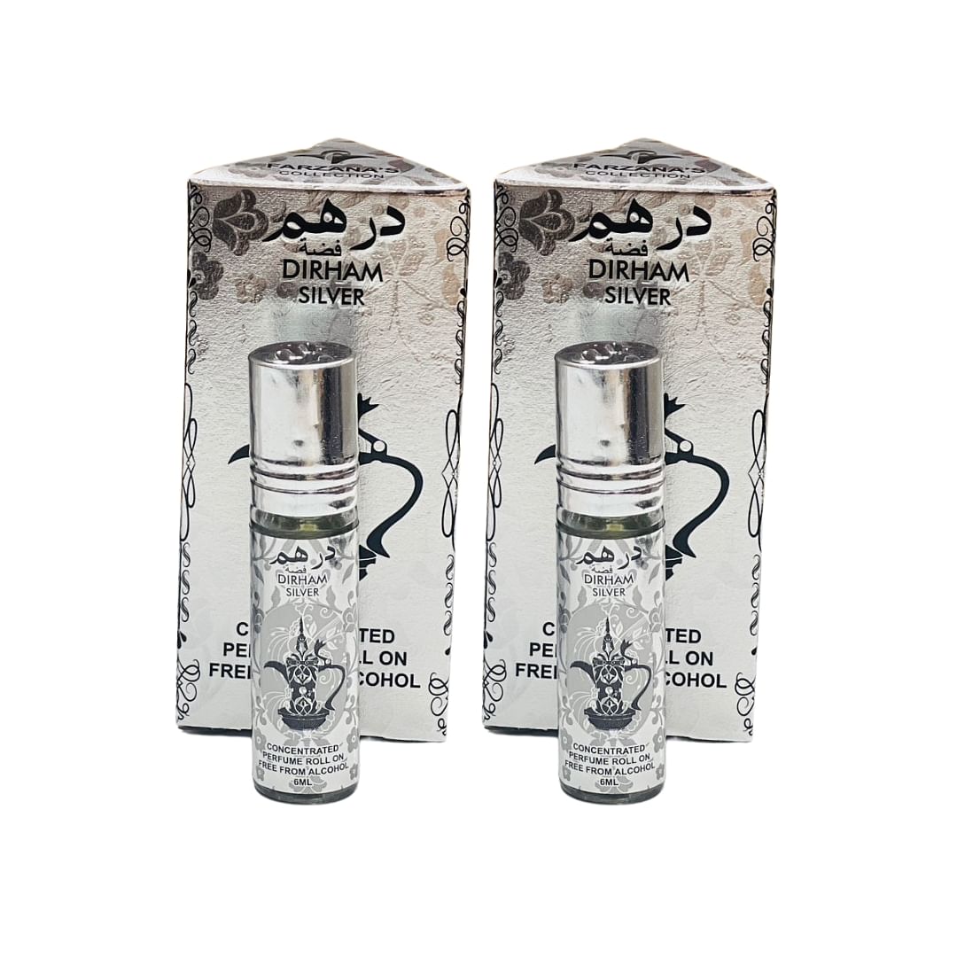 Dirham Silver Attar Roll On 6ml - 2 Piece Set