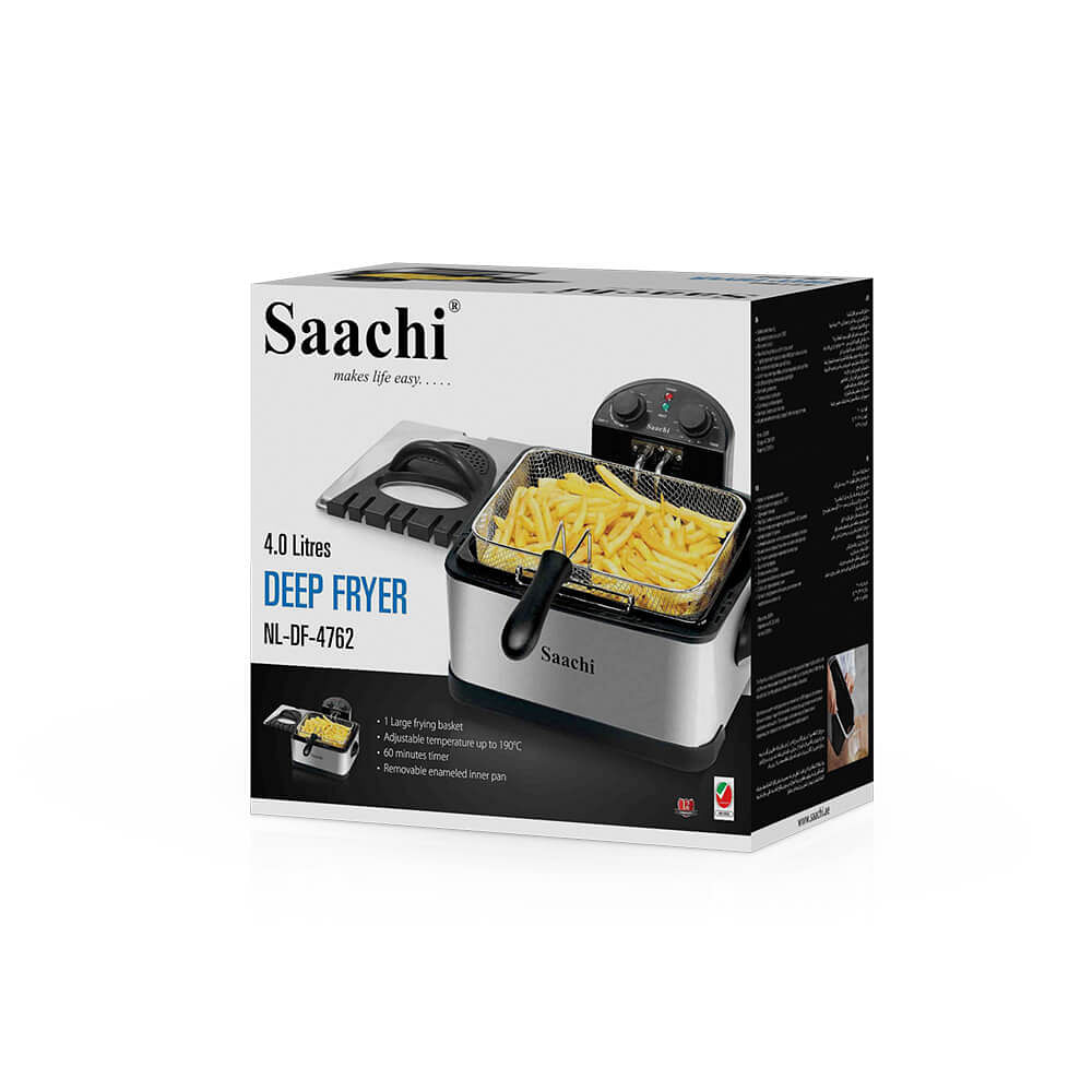 Saachi Deep Fryer with Stainless Steel Body Removable Inner Pan Adjustable Timer and Temperature Control 4 Liter NL-DF-4762