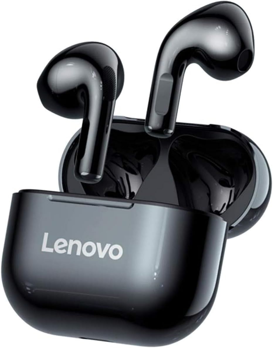 Lenovo LivePods LP40 TWS Semi-In-Ear Earbuds BT 5.0 True Wireless Earbuds with Touch Control Handsfree Call Stereo Sound Noise Cancelling Headphones with Two-Ear Design - Black