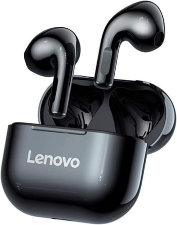 Lenovo LivePods LP40 TWS Semi-In-Ear Earbuds BT 5.0 True Wireless Earbuds with Touch Control Handsfree Call Stereo Sound Noise Cancelling Headphones with Two-Ear Design - Black