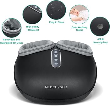 Medcursor Foot Massager Machine with Heat Function Deep Kneading Massager Multi-Level Settings & Adjustable Intensity for Home or Office Use (Black)