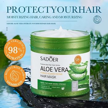 SADOER Aloe Vera Moisturizing Repair Hair Mask Keratin Hair Care Soft Silky Hair Mask 500g