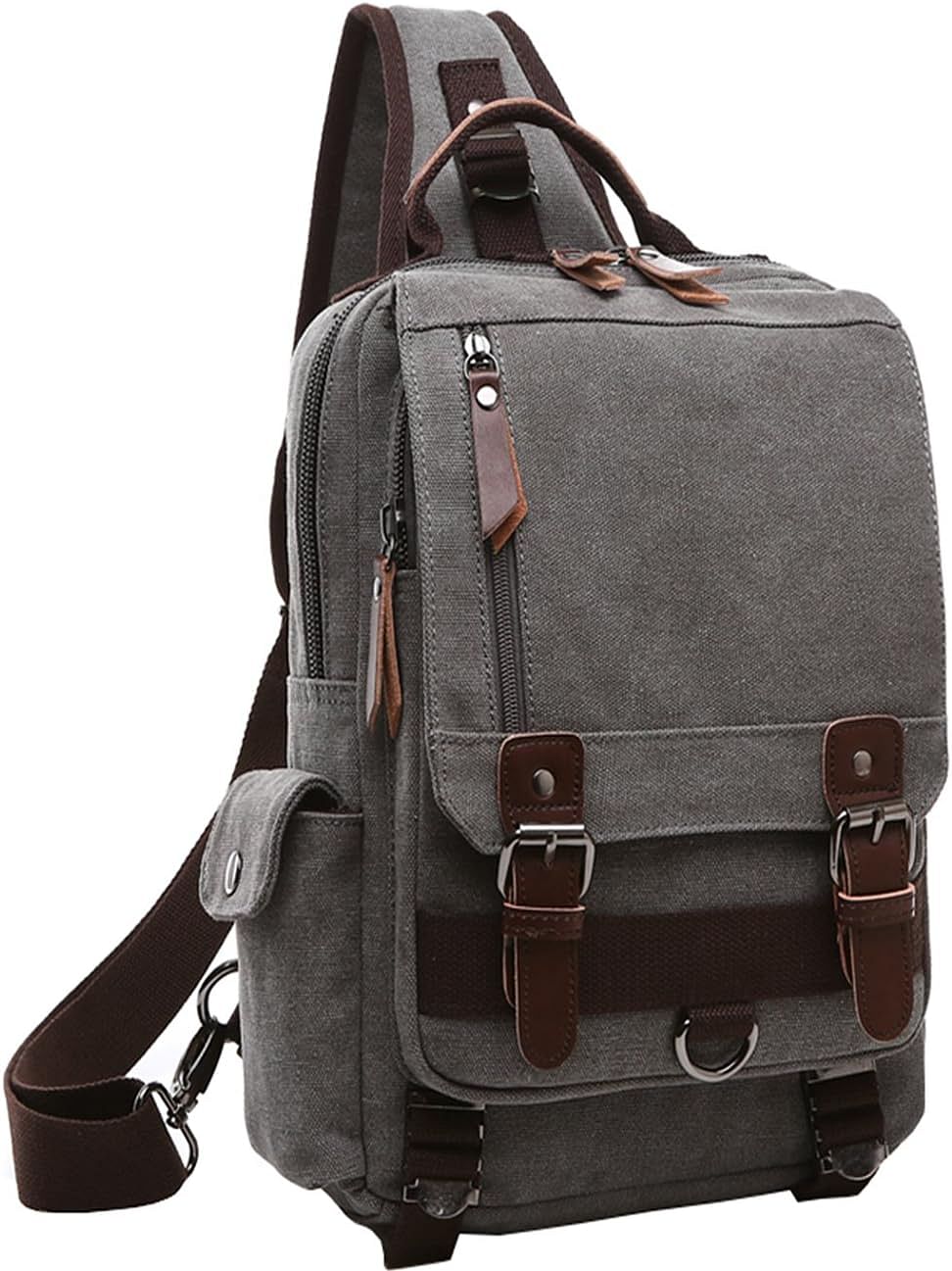 Mygreen Sling Backpack for Men and Women One Shoulder Single Strap Backpacks Canvas Laptop Cross Body Messenger Sling Bag Pack for Travel School - Grey