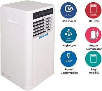 Nobel Portable Air Conditioner 0.75 Ton 9000 BTU, R410a Refrigerant, Rotary Compressor, LED Display, Electronic Control, T1 Climatic Conditions NPAC9000 - White