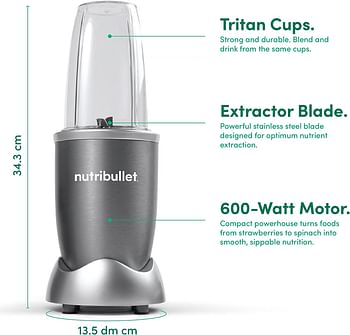 NutriBullet Grey Countertop Blender 600 Watt NB-101B