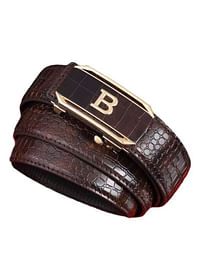 Leather Belt for Men Crocodile Pattern Dress Belt with Automatic Buckle Adjustable Fit for Formal and Casual Wear Brown