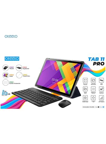 Oteeto TAB 11 Pro Tablet 10.1 Inch IPS LCD 8GB RAM + 512 GB ROM 5G Network 6000 mAh 8MP Front + 13MP Rear Camera Octa Core 1.3GHz Android 13 Includes Keyboard Touch Pen Mouse - Blue