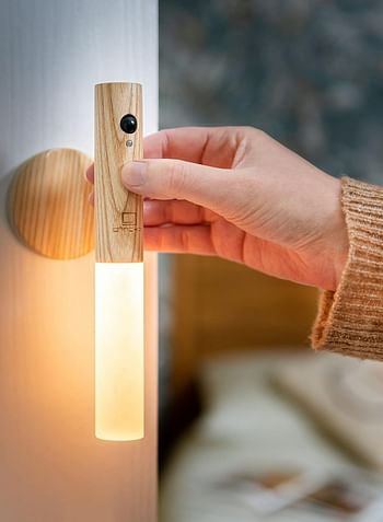 Rechargeable Battery Night Light Motion Sensor LED Wall Light with 3-Modes Switch Wireless Portable USB Wall Mini Wood Stick Magnetic Lamp for Bedroom Bathroom Stairs