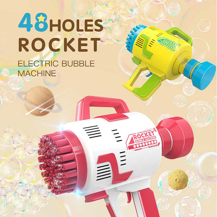 48 Holes Electric Space Rocket Bubble Gun Machine Toy With Light Automatic Making Bubbling Children Toys Random color