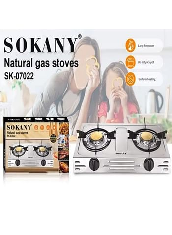 Sokany SK-07022 Stainless Steel Gas Stove 2 Burners Stainless Steel