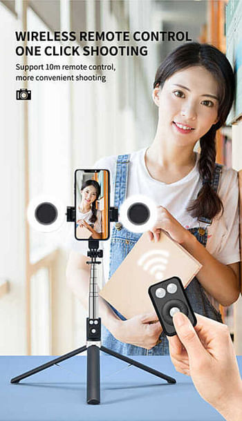 A12 3 in 1 Foldable Battery Bluetooth Wireless Selfie Stick Bluetooth Tripod Phone Holder for Youtube