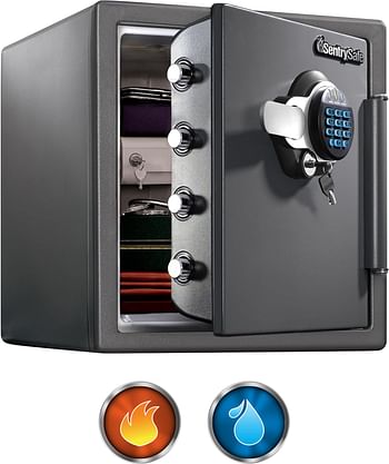 SentrySafe Fireproof and Waterproof Steel Home Safe with Digital Keypad Lock, Secure Documents and Valuables, Safe with Interior Lighting, 1.23 Cubic