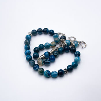 Tasbih Natural Crystal Blue Agate Prayer Beads (10mm – 33 beads) Misbaha