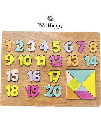 We Happy 28 Pieces Wooden Learning 123 Puzzle, Early Education Activity Numbers Board Toy for Toddlers