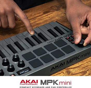 Akai Professional Mpk Mini Mk3 25 Key Usb Midi Keyboard Controller With 8 Backlit Drum Pads, 8 Knobs And Music Production Software Included Mpkmini3 - Grey