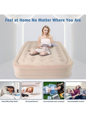 Double Air Bed, Air mattress Inflatable Bed, Ultra Plush Fiber Technology for Home, Travel Camping 200x150x40 cm