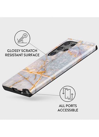 BURGA Phone Case Luxury Gold Glitter Marble Mobile Phone Case Compatible with Samsung S24 Ultra Double Layer Silicone Protective Case Ocean Waves Pastel Hues