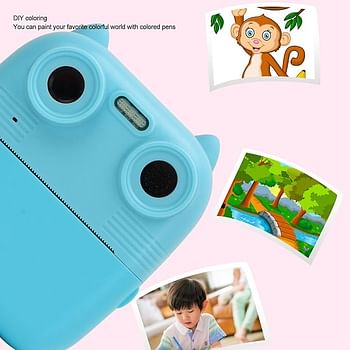 Kids Digital Print Camera 1080P HD Dual Len Support Selfie Video Timer Games Fill Light DIY Coloring 2.8" IPS Color Screen for Boys Girls (Sky Blue)