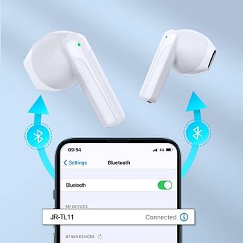 JOYROOM Airpod Dual-Mic ENC True Wireless Earphones 21 Hours of Battery Life, IPX4 Waterproof, Lightweight Half-In-Ear Design, and Dual-Mic ENC Call Noise Reduction for Clear Sound - White