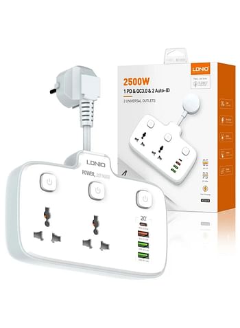 LDNIO SC2413 20W Fast Charging Power Strip with Dual USB Ports