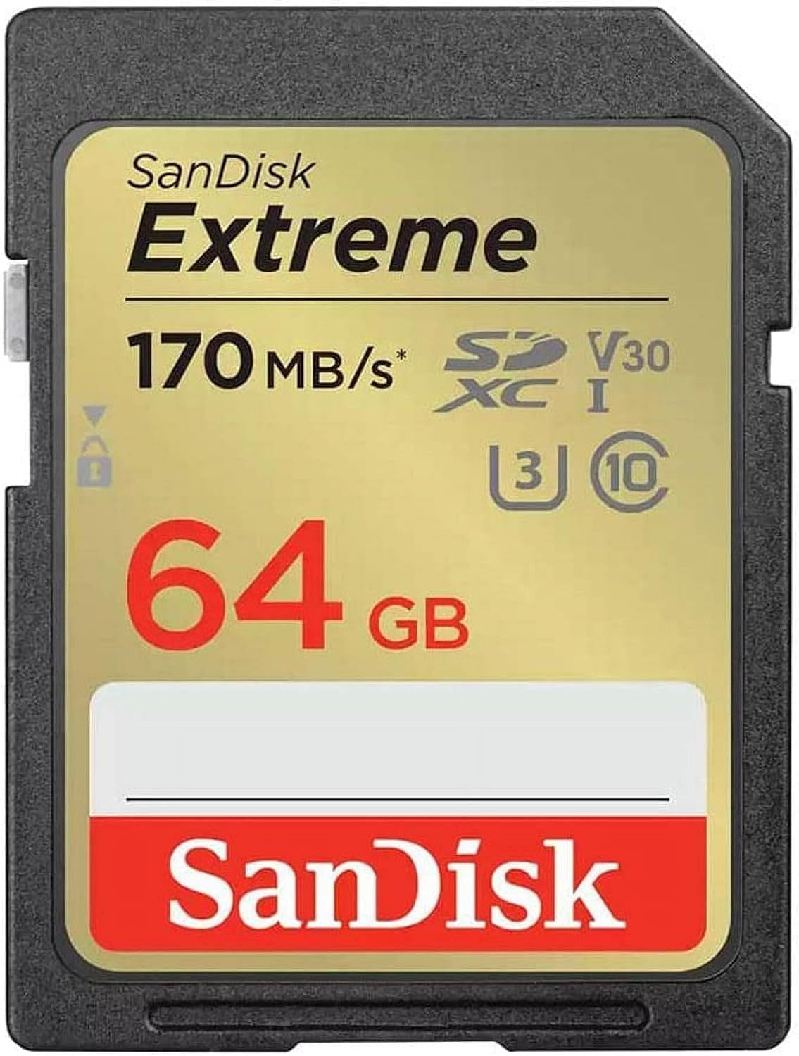 SanDisk 64GB Extreme SDXC card + RescuePRO Deluxe, up to 170MB/s, UHS I, Class 10, U3, V30 SDSDXV2 064G GNCIN - Black